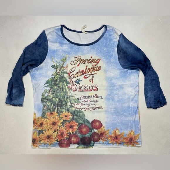 B.Y.B.B. Spring Catalogue Of Seeds All Over Print Top Women 2X Blue - Picture 1 of 6